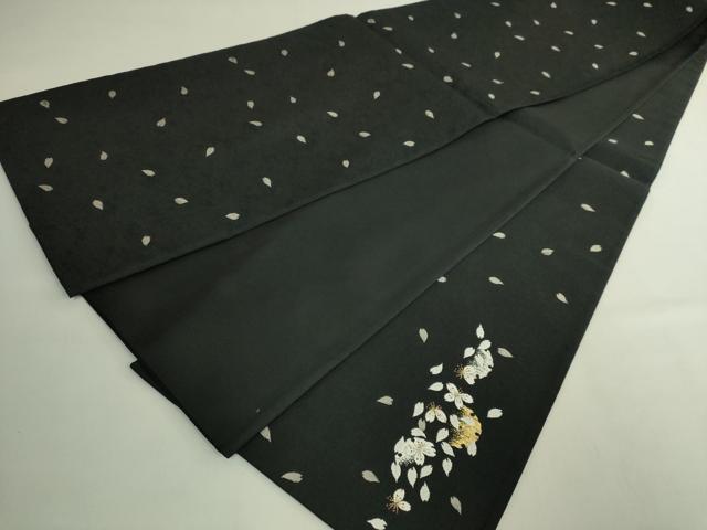 平和屋本店●極上 織楽浅野 太鼓柄袋帯 唐織 雪輪舞桜 黒地 金銀糸 逸品 未使用 DZAB7553kh6