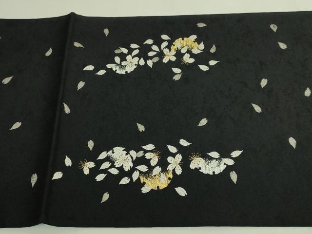 平和屋本店●極上 織楽浅野 太鼓柄袋帯 唐織 雪輪舞桜 黒地 金銀糸 逸品 未使用 DZAB7553kh6