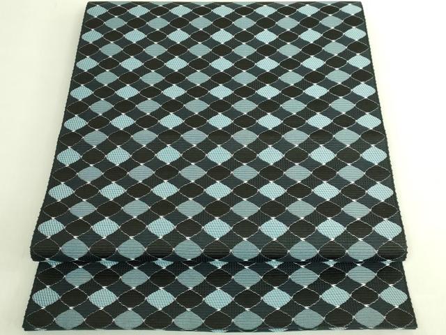 平和屋着物●極上 本場筑前博多織 八寸名古屋帯 網目文 黒地 逸品 DZAB7555kh6