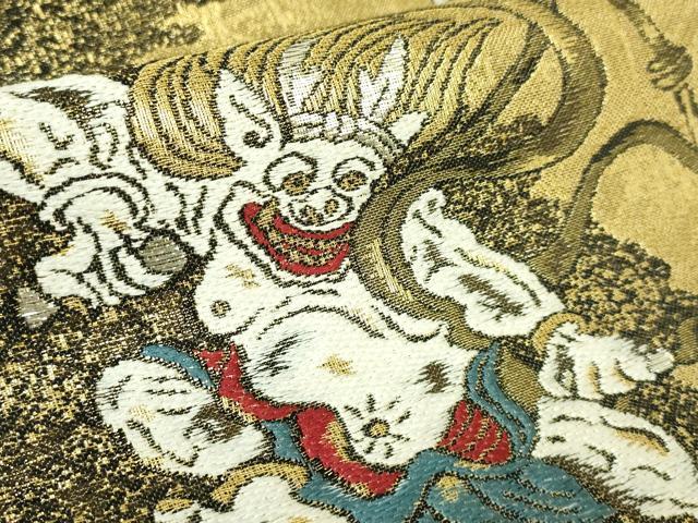 平和屋着物●極上 西陣 大光謹製 太鼓柄袋帯 風神雷神 金銀糸 証紙付き 逸品 未使用 DZAB7560kh6