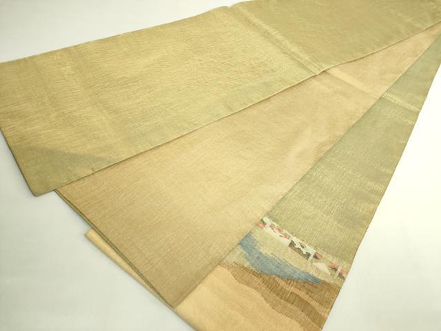 平和屋本店●極上 手織綴れ 山鹿清華 太鼓柄袋帯 風景文 船 金糸 逸品 DZAB7575kh6