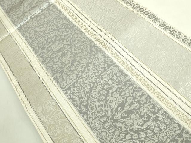 平和屋本店●極上 1897年創業 名門岡野 本場筑前博多織 千年工房 両面 全通柄 本袋帯 正倉院 狩猟文 博多金ラベル 証紙付 逸品 DZAB7576kh6
