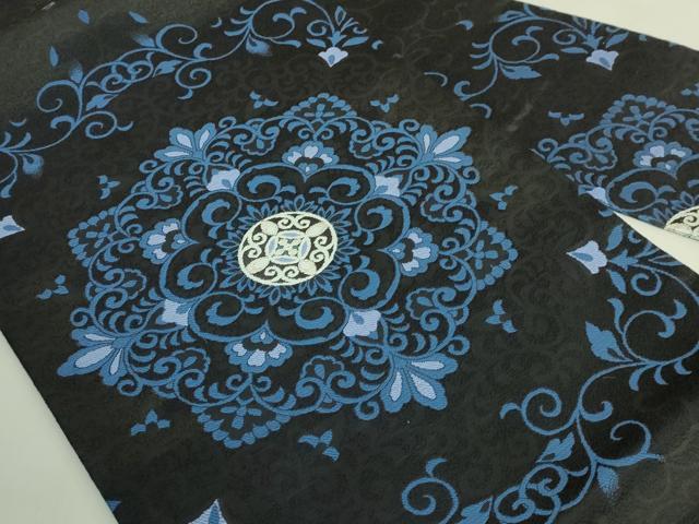 平和屋着物*極上 夏物 世界的友禅作家 千地泰弘 九寸名古屋帯 正倉院花文 黒地 銀糸 逸品 DZAB7589kh6