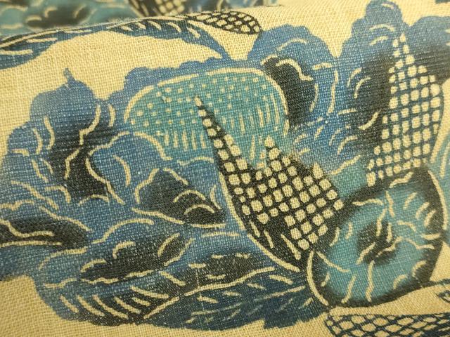平和屋本店*極上 夏物 芭蕉布 手積み芭蕉糸100% 本場琉球紅型 九寸名古屋帯 藍 草花文 逸品 DZAB7594kh6