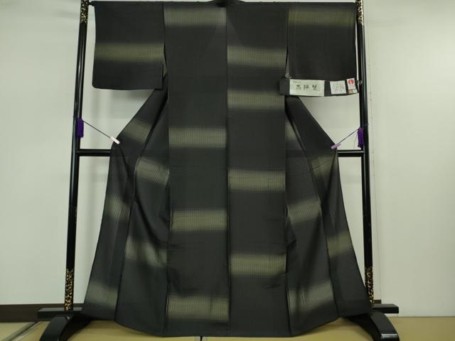 平和屋着物*極上 夏物 西陣 夏お召 手織 横段文 黒地 証紙付き 逸品 DZAB7603kh6