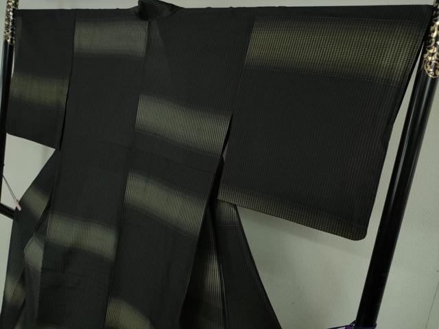 平和屋着物*極上 夏物 西陣 夏お召 手織 横段文 黒地 証紙付き 逸品 DZAB7603kh6