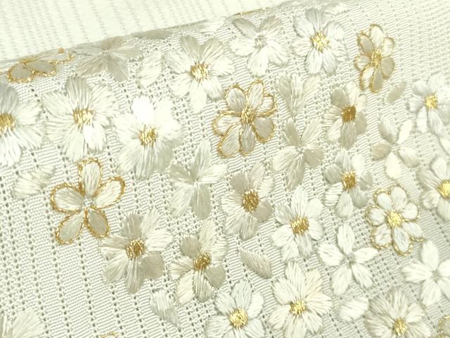 平和屋本店*極上 夏物 訪問着 総刺繍 変わり絽 縦絽 小花文 鳥の子色地 金糸 逸品 DZAB7604kh6