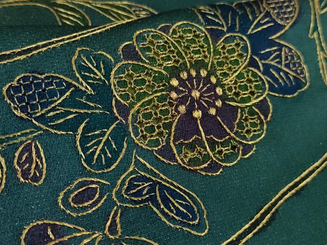 平和屋着物●極上 中国三大刺繍 スワトウ刺繍 汕頭刺繍 総刺繍 小紋 流水花文 葵 暈し染め 金糸 さが美扱い 逸品 未使用 DZAB7608kh6