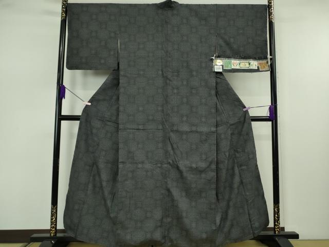 平和屋本店●極上 本場結城紬 重要無形文化財 100亀甲 菱丸文 褐色地 証紙付き 逸品 DZAB7615kh6