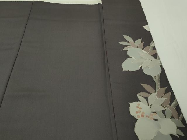 平和屋本店●極上 訪問着 刺繍 南天枝葉文 褐色地 金彩 逸品 DZAB7618kh6