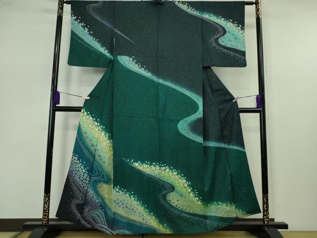 平和屋着物●極上 訪問着 流水花文 暈し染め 金通し地 逸品 DZAB7622kh6