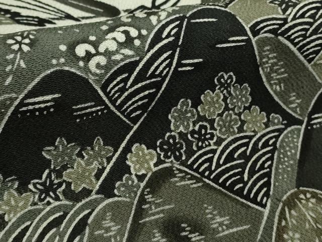 平和屋本店●極上 江戸紅型 五味桂子 訪問着 花鳥風景 白×黒 鬼しぼ縮緬 逸品 DZAB7623kh6