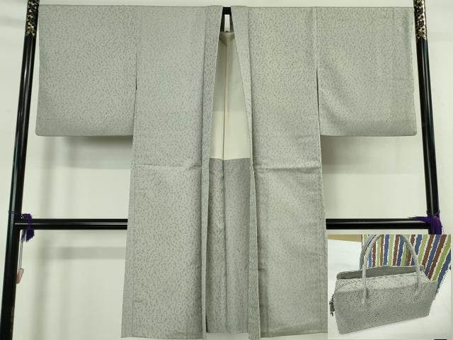 平和屋本店∞極上 二代目・由水十久 本加賀友禅 長羽織・和装(利休)バッグセット お召地 衣通の美 音符 白鼠色地 反端付き 逸品DZAB7631kh6