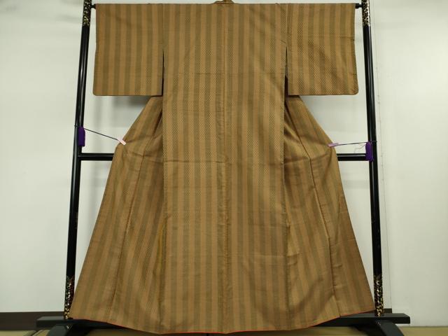 平和屋本店●極上 山下八百子 本場黄八丈 市松綾織 紬 間道 逸品 DZAB7634kh6
