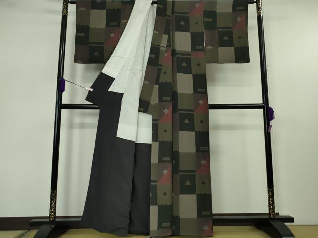 平和屋本店●極上 Maru Factory 丸山正 小紋 変わり市松 鬼しぼ縮緬 逸品 DZAB7643kh6