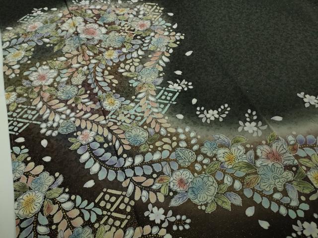 平和屋本店●極上 訪問着 辻が花 暈し染め 黒地 金彩 銀通し地 ロング丈 逸品 未使用 DZAB7644kh6