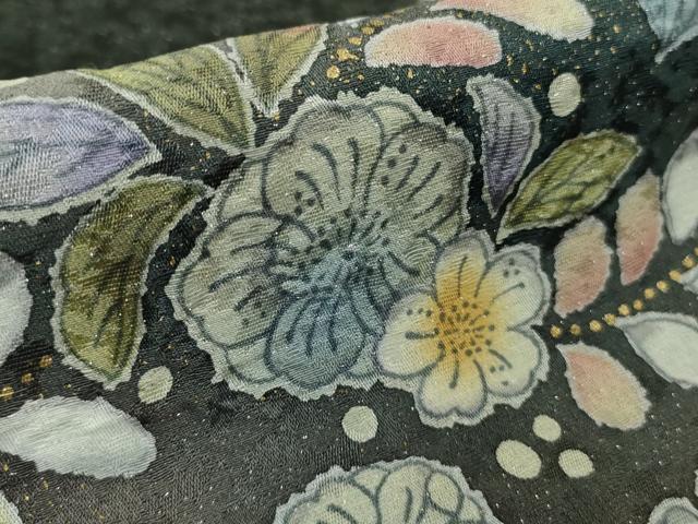 平和屋本店●極上 訪問着 辻が花 暈し染め 黒地 金彩 銀通し地 ロング丈 逸品 未使用 DZAB7644kh6