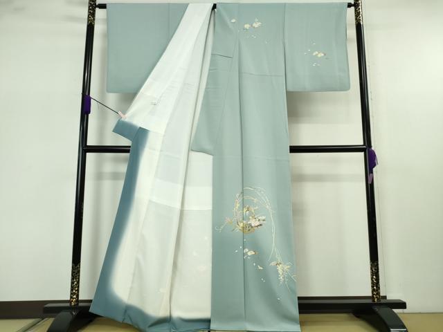 平和屋着物●極上 京加賀友禅 百貫石峰 訪問着 花篭 暈し染め 水色地 逸品 DZAB7646kh6