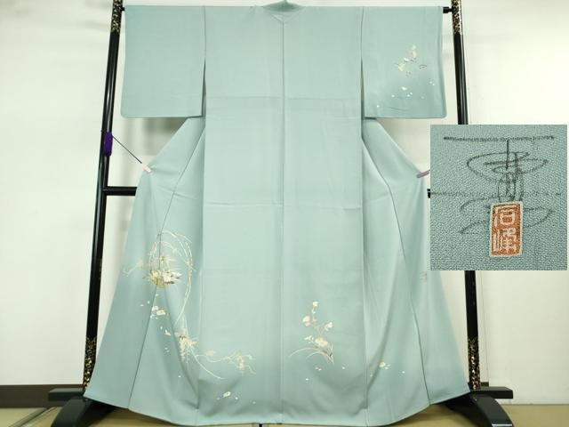 平和屋着物●極上 京加賀友禅 百貫石峰 訪問着 花篭 暈し染め 水色地 逸品 DZAB7646kh6