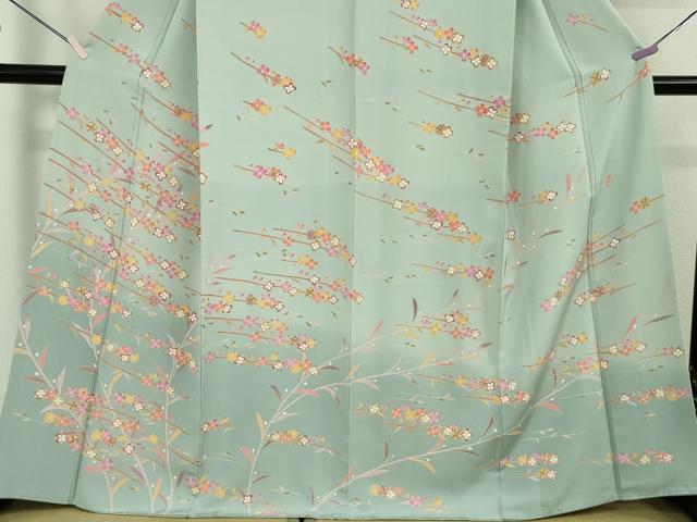 平和屋本店●極上 本加賀友禅作家 松島仁司 訪問着 枝花文 青磁鼠色地 暈し染め 逸品 DZAB7648kh6