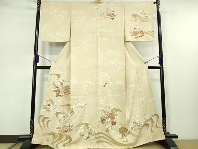 平和屋本店●極上 訪問着 刺繍 花筏 蜂蜜色地 金彩 逸品 未使用 DZAB7652kh6