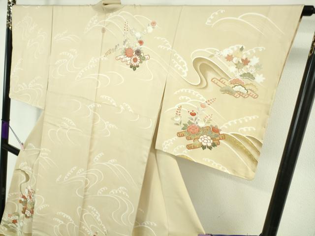 平和屋本店●極上 訪問着 刺繍 花筏 蜂蜜色地 金彩 逸品 未使用 DZAB7652kh6