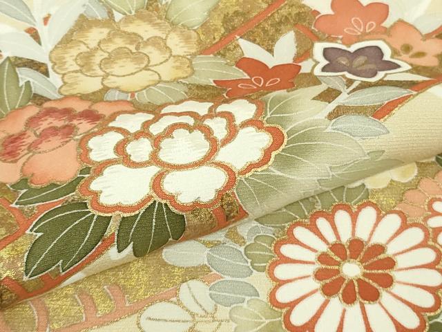 平和屋本店●極上 訪問着 刺繍 花筏 蜂蜜色地 金彩 逸品 未使用 DZAB7652kh6