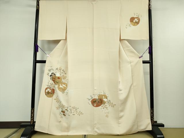 平和屋本店●極上 訪問着 駒刺繍 白鷺 光琳花文 浅黄色地 金彩 逸品 DZAB7653kh6