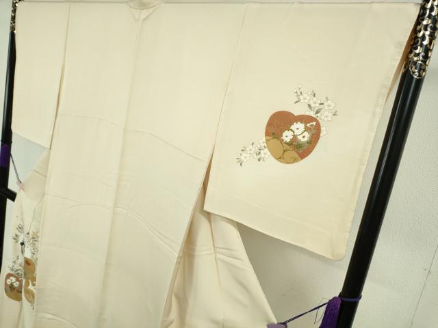 平和屋本店●極上 訪問着 駒刺繍 白鷺 光琳花文 浅黄色地 金彩 逸品 DZAB7653kh6