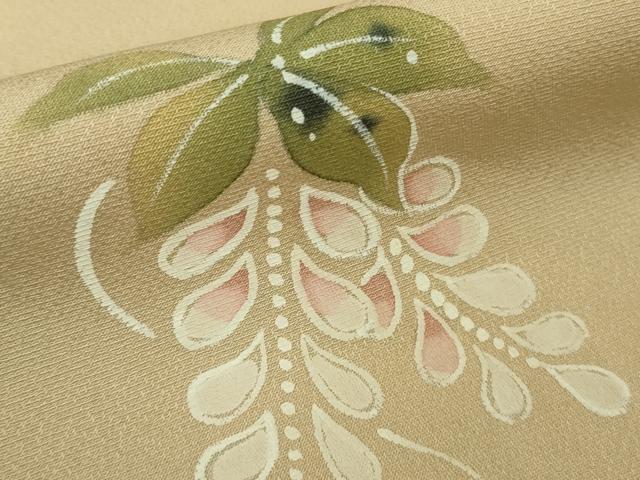 平和屋本店●極上 訪問着 手描き 作家物 花丸鳥文 枯色地 銀彩 逸品 DZAB7654kh6