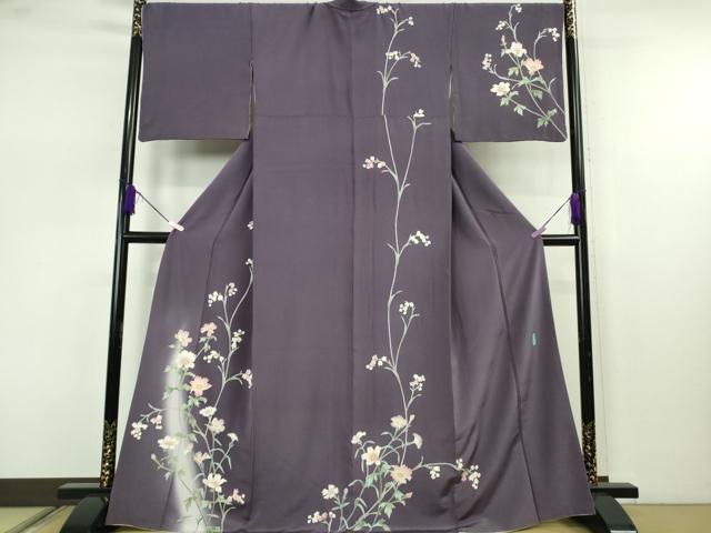 平和屋本店●極上 本加賀友禅作家 柚野久美子 訪問着 枝花文 深紫色地 暈し染め 逸品 DZAB7655kh6