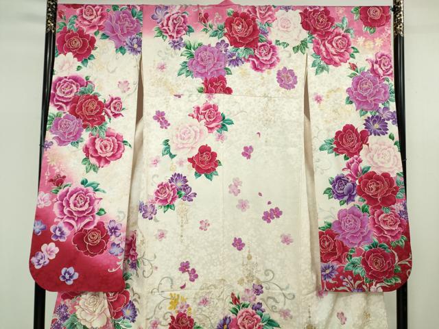 平和屋本店●極上 松田聖子 SEIKOMATSUDA 振袖 刺繍 薔薇 バラ 暈し染め 金銀彩 逸品 DZAB76621kh6