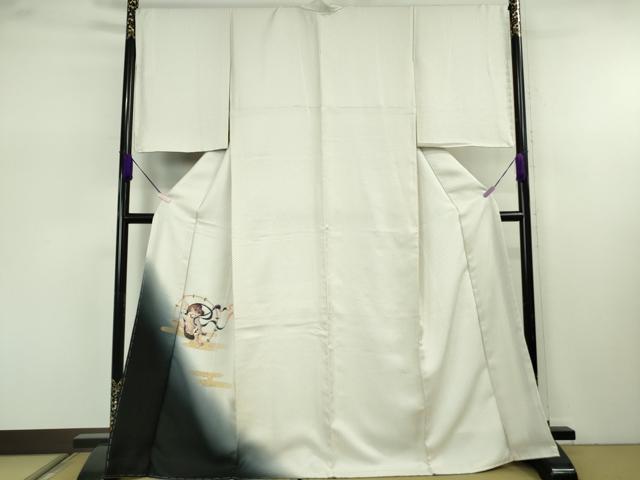 平和屋本店●極上 訪問着 お召地 手描き 風神雷神 暈し染め 金彩 逸品 未使用 DZAB7670kh6