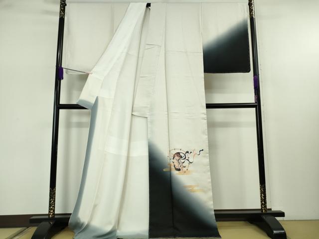 平和屋本店●極上 訪問着 お召地 手描き 風神雷神 暈し染め 金彩 逸品 未使用 DZAB7670kh6