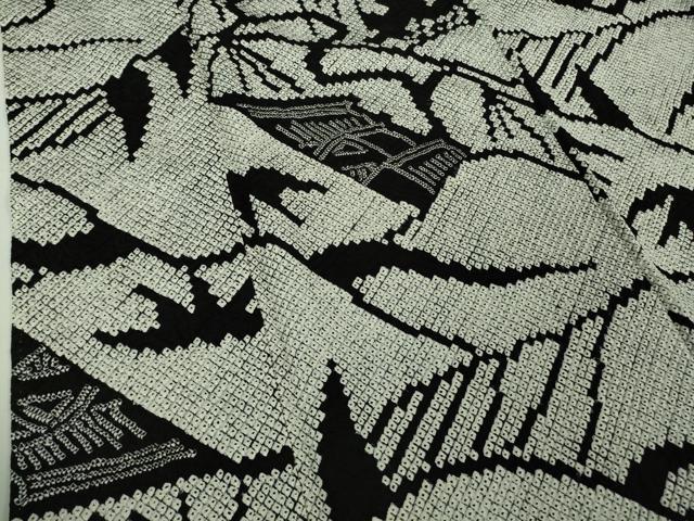 平和屋本店●極上 本疋田絞り 小紋 風景山文 白×黒 逸品 DZAB7671kh6