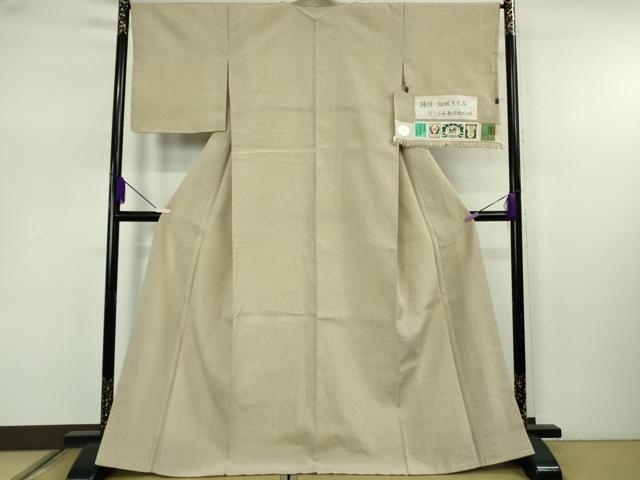 平和屋本店●極上 結城ちぢみ はたおり娘 奥順謹製 手緒里 白橡色地 証紙付き 逸品 未使用 DZAB7678kh6