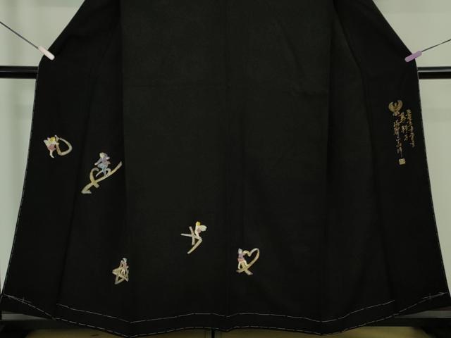 平和屋本店●極上 螺鈿工芸作家 佐野正喜 訪問着 天使 黒地 金彩 逸品 未使用 DZAB7680kh6