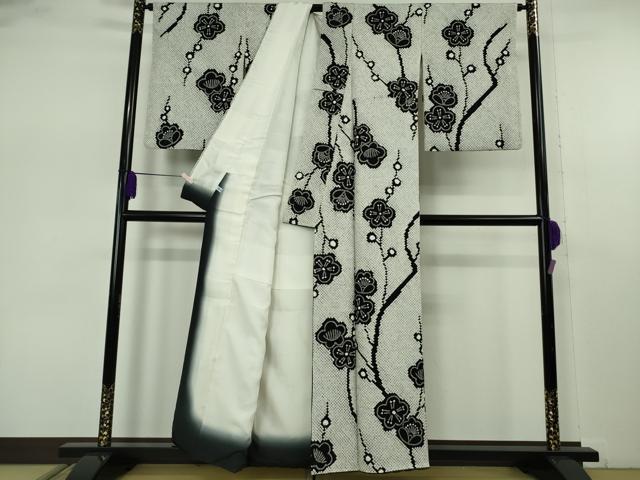平和屋本店●極上 本疋田絞り 小紋 枝梅 白×黒 ほていや扱い 逸品 DZAB7683kh6