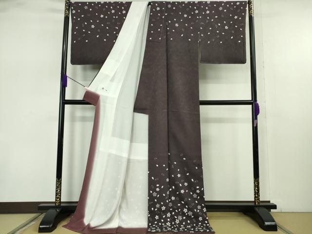平和屋本店●極上 洛楽人工房 訪問着 桜散らし 紅消鼠色地 ロング丈 反端付き 逸品 未使用 DZAB7685kh6