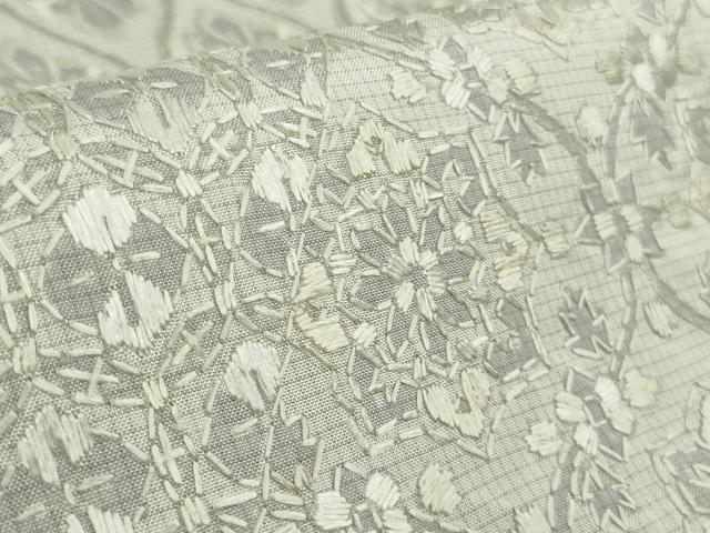 平和屋本店●極上 本場縞大島紬 白大島 総手刺繍 名物裂 逸品 DZAB7691kh6