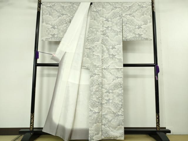 平和屋着物●極上 本場大島紬 白大島 9マルキ 雲取り花文 逸品 DZAB7694kh6