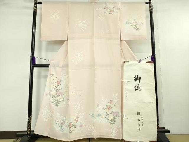 平和屋着物*極上 夏物 銀座越後屋 訪問着 絽 草花文 肌色地 暈し染め 金彩 五泉 たとう紙・反端付き 逸品 DZAB7706kh6