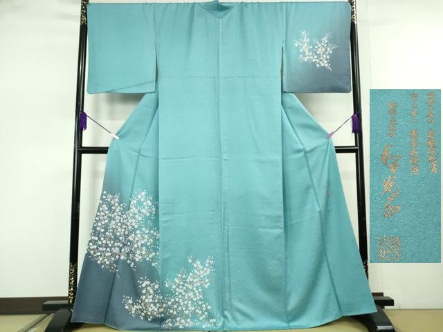 平和屋本店●極上 金彩友禅 卓越技能者・名工・和田光正 訪問着 枝花文 暈し染め 新橋色地 逸品 DZAB7711kh6