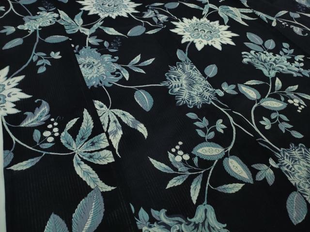 平和屋着物∴極上 撫松庵 浴衣 綿 綿絽 縦絽 洋花文 紺地 逸品 DZAB7716kh6