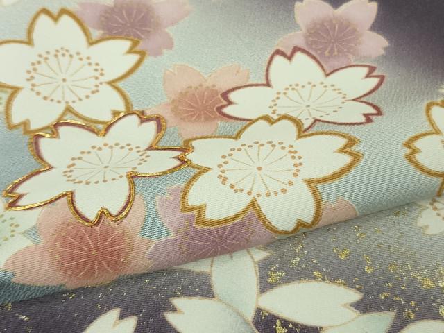 平和屋着物●極上 訪問着 舞桜 深紫色地 暈し染め 金彩 ロング丈 逸品 未使用 DZAB7729kh6