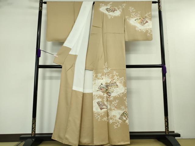平和屋本店●極上 銀座きしや 訪問着 駒刺繍 冊子花文 枯色地 暈し染め 金彩 たとう紙付き 逸品 DZAB7730kh6