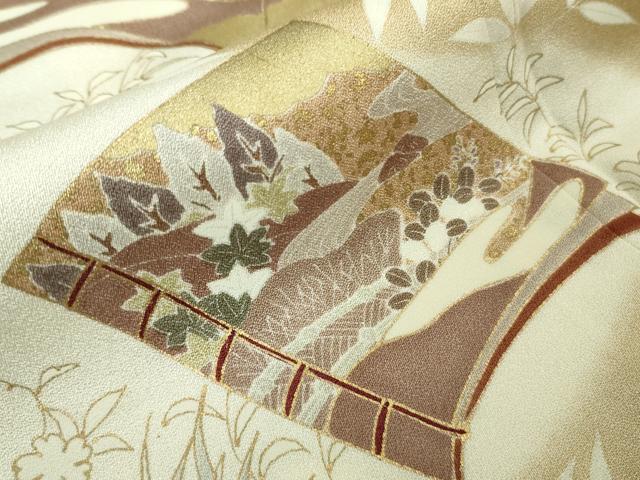 平和屋本店●極上 銀座きしや 訪問着 駒刺繍 冊子花文 枯色地 暈し染め 金彩 たとう紙付き 逸品 DZAB7730kh6