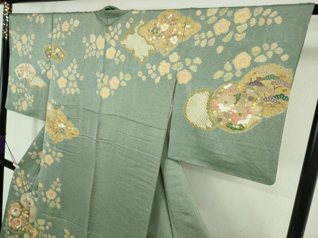 平和屋着物●極上 京友禅の第一人者 松井青々 訪問着 駒刺繍 地紙花文 金彩 逸品 DZAB7732kh6