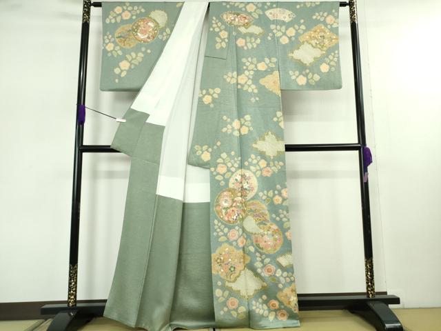 平和屋着物●極上 京友禅の第一人者 松井青々 訪問着 駒刺繍 地紙花文 金彩 逸品 DZAB7732kh6