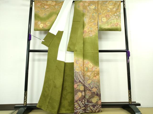 平和屋本店●極上 中国三大刺繍 スワトウ刺繍 汕頭刺繍 相良刺繍 訪問着 辻が花 暈し染め 金彩 金通し地 逸品 DZAB7733kh6